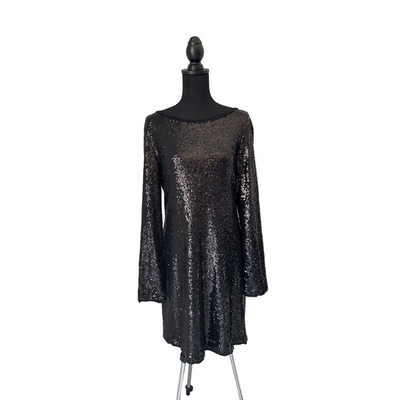 Cupio Black Sequins Long Sleeve Dress Sz L - Picture 1 of 10